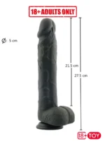 Big black dildo pic with measurements – 11 inch length and 5 cm diameter shown clearly