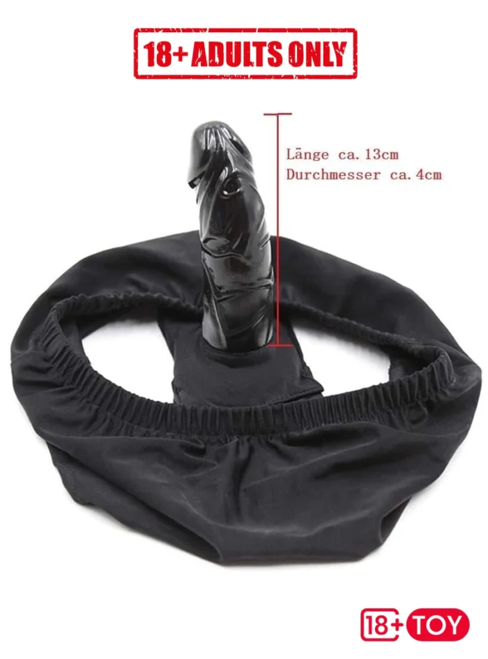 Detailed size chart of Secret Thrust Dildo Underwear with dildo length and girth