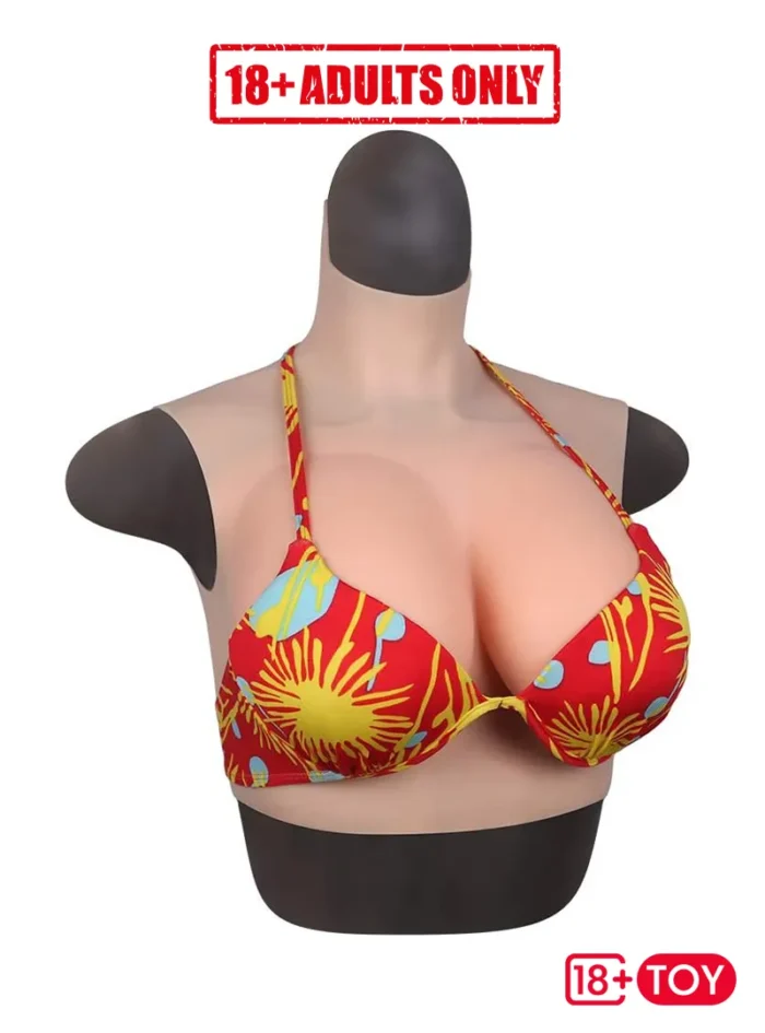 Side view of realistic silicone breast forms for crossdressers