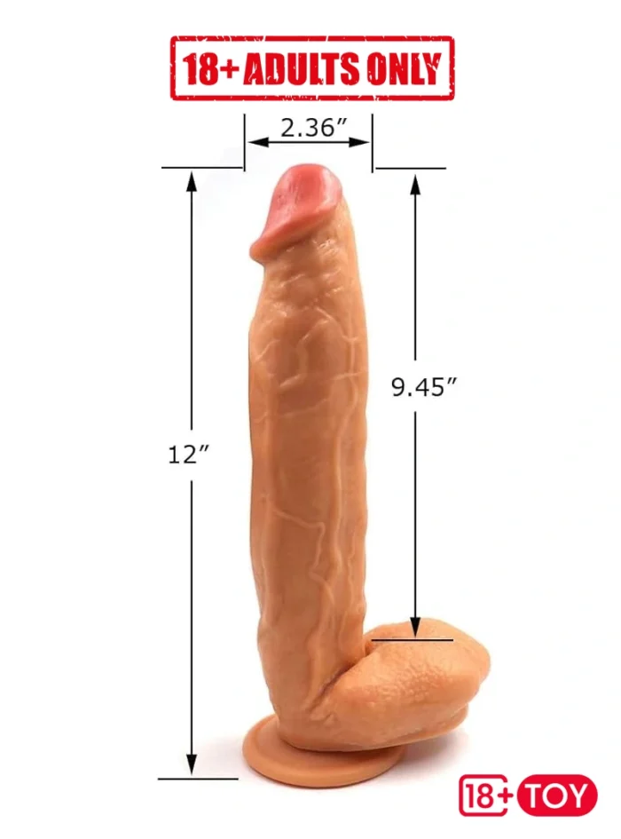 The Destroyer dildo shown with 12 inch length and girth measurements